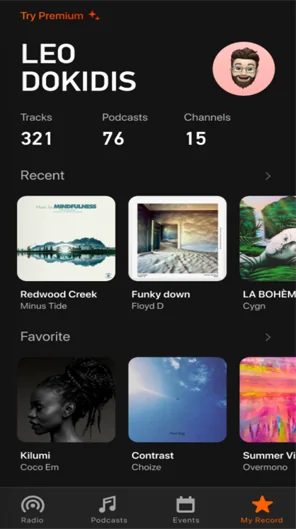 Music streaming app: library with recent and favourite tracks
