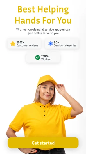 On-demand services app: onboarding screen with customer review stats